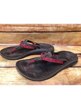Chaco Sway Ecotread Floral Red Thong Flip Flops Womens 6 (5g13)